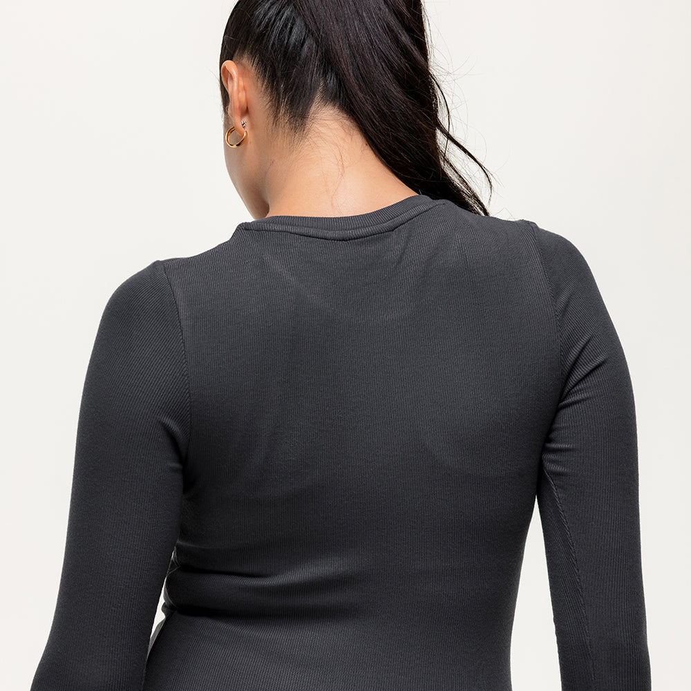 Long Sleeve Workout Tee - Washed Black