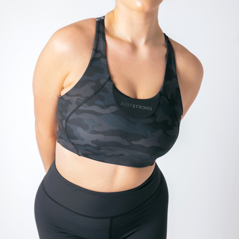 Vertex Camo Multi Strap Sports Bra - Black Onyx